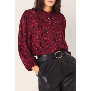 ba&sh Chemise Tonka Blouse in Bordeaux Button Down Ruffle Neck Top size 0